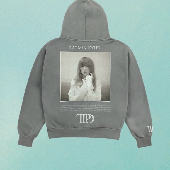 Taylor Swift TTPD Gray Hoodie with White Print - Picture 6 of 10